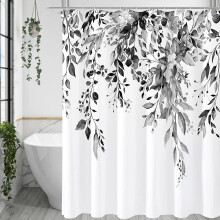 Shower Curtain Black and White Floral 72 x 84