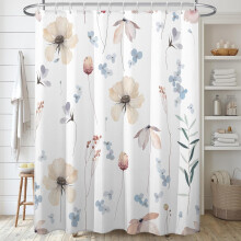 Floral Shower Curtain Boho Blue Beige 72x72 in with 12 Hooks