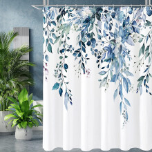Blue Eucalyptus Shower Curtain Watercolor Plant Design 72x72