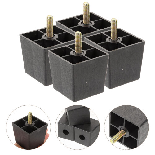 Plastic Furniture Legs Black Square 4 Pcs