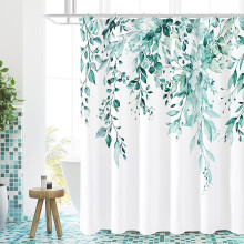 Teal Eucalyptus Shower Curtain Watercolor Plant Design 72x72