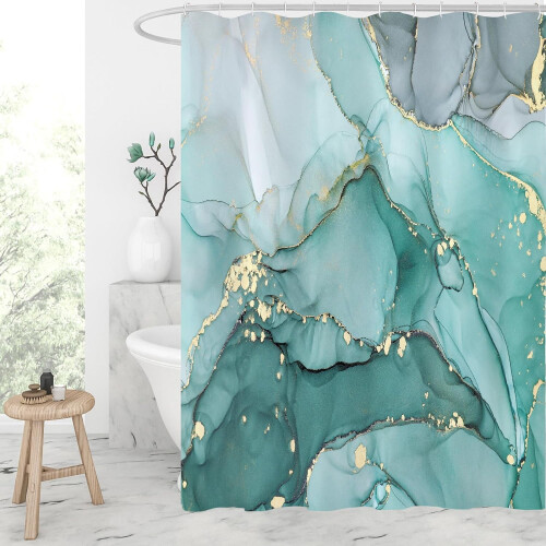 Marble Shower Curtain Set Turquoise 71 x 71