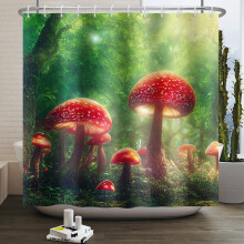 Forest Red Mushroom Shower Curtain 72x84 in Waterproof