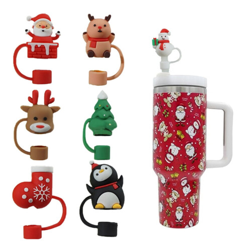 Silicone Straw Covers Christmas Theme 7pcs for 10mm Straws 1