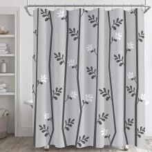 Shower Curtain Grey White 72x72in with 12 Hooks