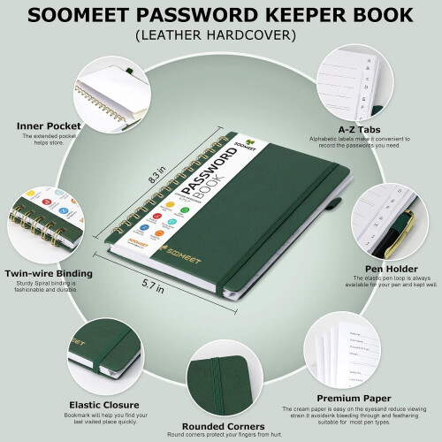 Portable Password Book Spiral Bound Alphabetical Tabs 2