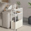 Narrow Side Table with Fabric Basket White Camel Brown 3