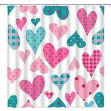 RV Shower Curtain Pink Teal Heart Dot Plaid 36x70 Inch