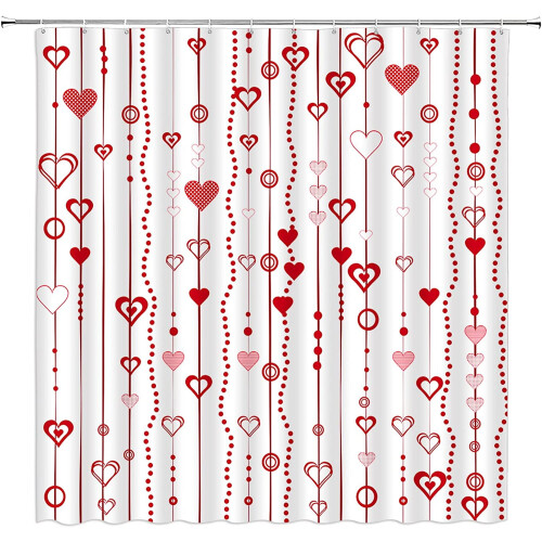 Valentine's Day Shower Curtain Red Heart Dot Pattern with