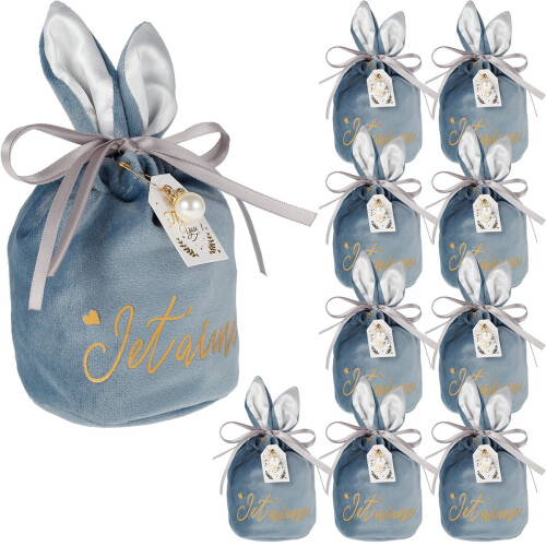 Bunny Ear Flannel Candy Gift Bags Blue 10 pcs