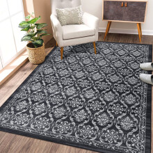 Vintage Oriental floral distressed area rug gray black 5 ft