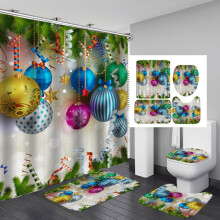 Christmas Shower Curtain Set with Non-Slip Rug and Toilet