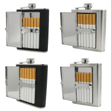 Rostfritt stålflaskset, läckagesäkert med cigarettfodral, 140 ml, alkoholhaltig dryck, perfekt present till bröllop eller möhippa