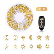 QUTETN Nail Rhinestones Mix Size 1 Box Gold Metal 3D