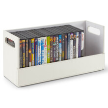 DVD storage box faux leather white holds 28 discs
