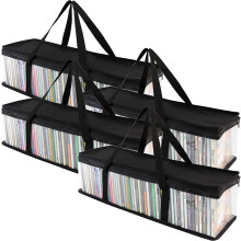 CD storage bags transparent PVC with handles 4 pack
