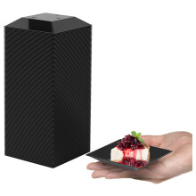 Mini wegwerp borrelbordjes - 200 stuks, 7,5 cm, zwarte plastic dessertbordjes - Perfect voor bruiloften, verjaardagen en feesten - Stapelbaar,