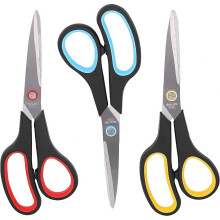 Lot de 3 ciseaux robustes de 20 cm (8 po), poignées ergonomiques, compatibles avec Sharp, pour le bureau, la maison, l'école, la couture, le tissu,