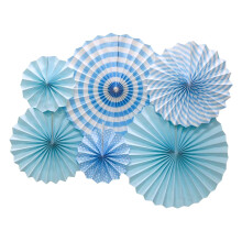 Wall Hanging Paper Fans Set Silver Blue 6-Pack