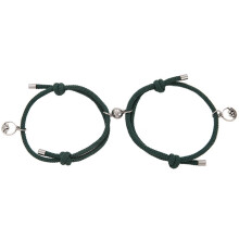 Magnetisk pararmbånd justerbar matchende håndlaget taukjede kjærlighetssmykker gave til kjæreste, grønn
