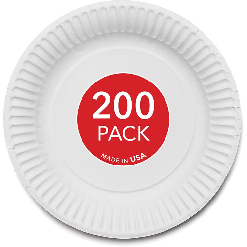 Paper Plates White Uncoated 9 Inch 200 Count