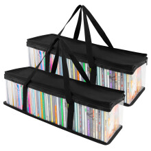 CD storage bags transparent PVC with handles 2 pack