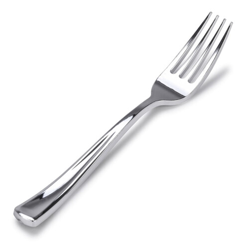 Plastic silver forks glossy heavy-duty 75-pack