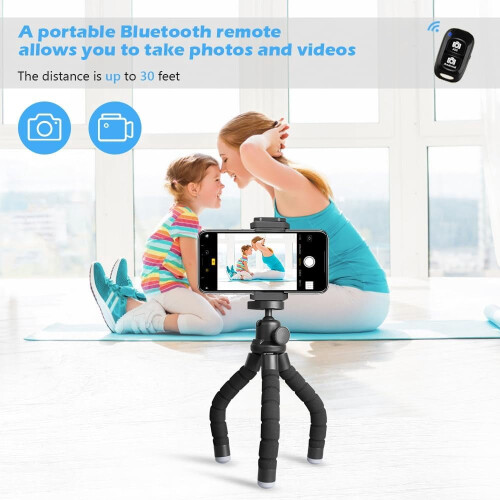Phone Tripod Black Portable Flexible with Remote and Clip 1