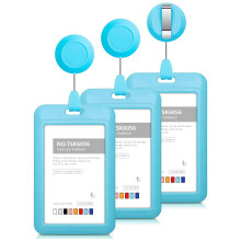 Retractable Badge Holder Hard Plastic Light Blue 3 Pack