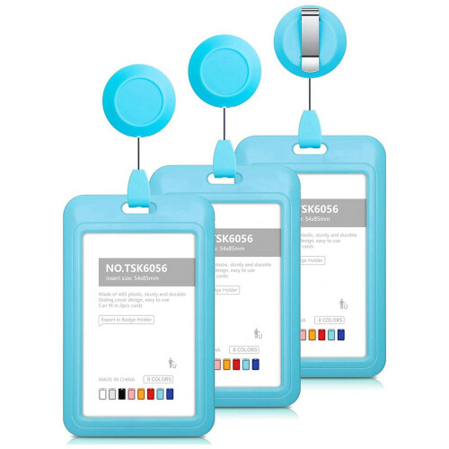 Retractable Badge Holder Hard Plastic Light Blue 3 Pack