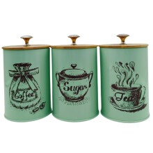 Kowaku coffee tea sugar containers iron green 3-piece
