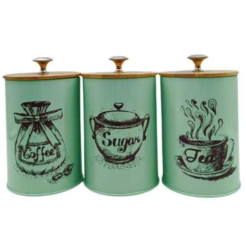 Kowaku coffee tea sugar containers iron green 3-piece
