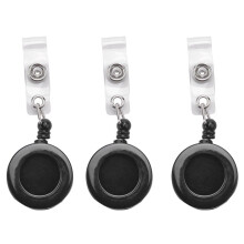 Badge Holder Retractable Reel with Snap Button Black 3 pcs