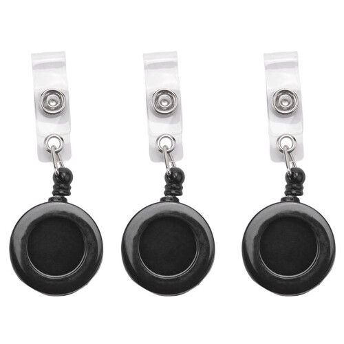 Badge Holder Retractable Reel with Snap Button Black 3 pcs