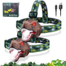 Dinoszaurusz fejlámpa LED gyerek zseblámpa T-Rex stílus 1 db-os csomag