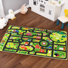 Kids road traffic play rug non-slip 3'x5' black