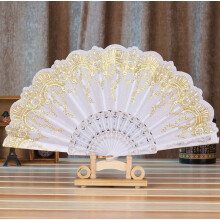 Handheld lace silk flower fan white Chinese Spanish style