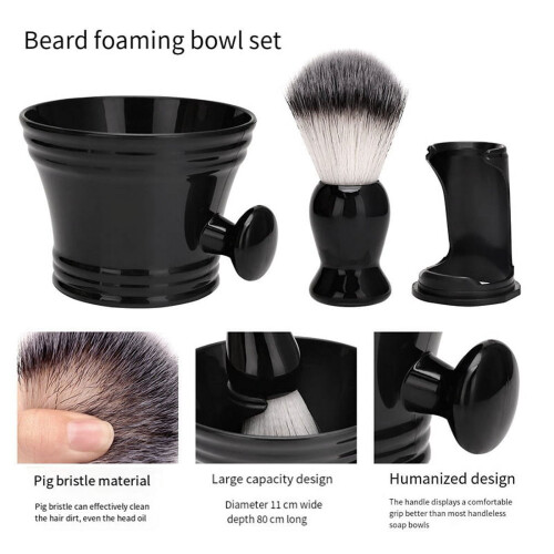 Black plastic shaving brush bowl with handle