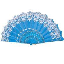 Handheld lace silk flower fan sky blue 1 piece