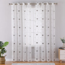 Gray floral embroidered voile sheer curtains 52"W x 95"L