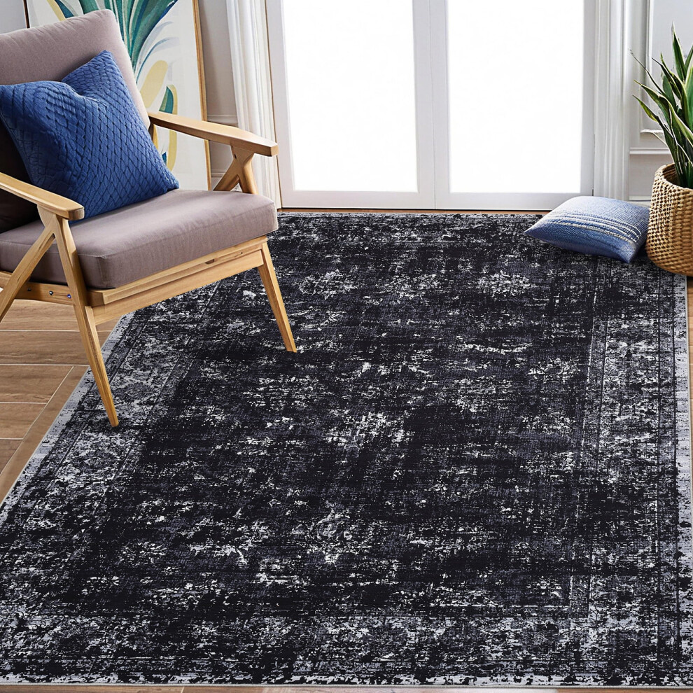 Haperlare black tribal area rug 5'x7' washable ultra-thin
