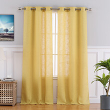 Linen Living Room Curtains Semi-Sheer Yellow 2 Panels 37x95