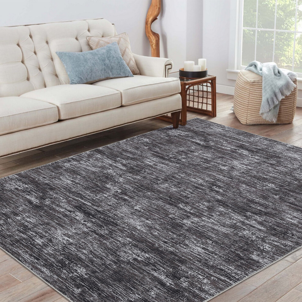 Modern washable area rug dark grey 4 ft x 6 ft