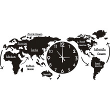 Ionze World Map Wall Clock Black 12-inch