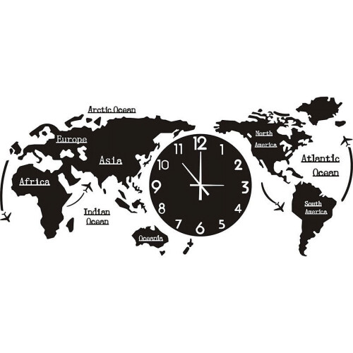 Ionze World Map Wall Clock Black 12-inch