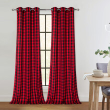 Buffalo Plaid Light Filtering Curtains 37x84 in Red Black 2