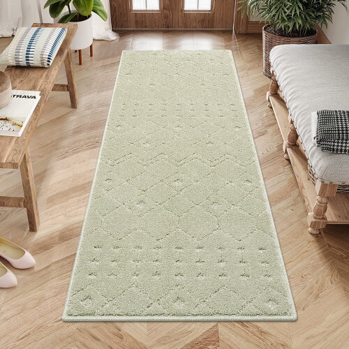 Solid Runner Rug Beige 2 ft x 6 ft Non-Slip Stain Resistant