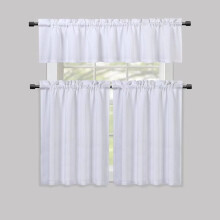 Kitchen Curtain and Valance Set Waffle Weave White 36 inch
