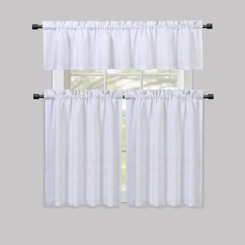 Kitchen Curtain and Valance Set Waffle Weave White 36 inch