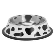 Stainless Steel Pet Bowl Cow Pattern 15cm Round